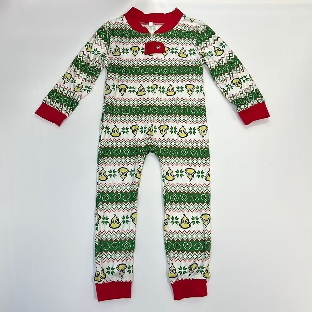 Dr. Seuss Grinch Christmas Toddler Red Green White Footless Sleeper Size 2